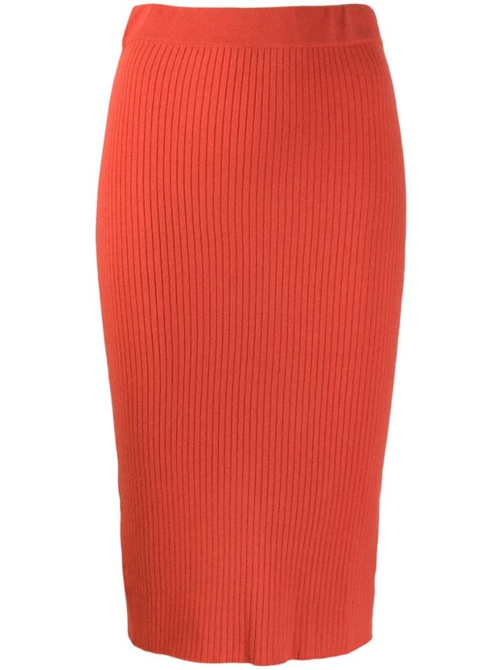 Cashmere In Love Ribbed Pencil Skirt - Orange