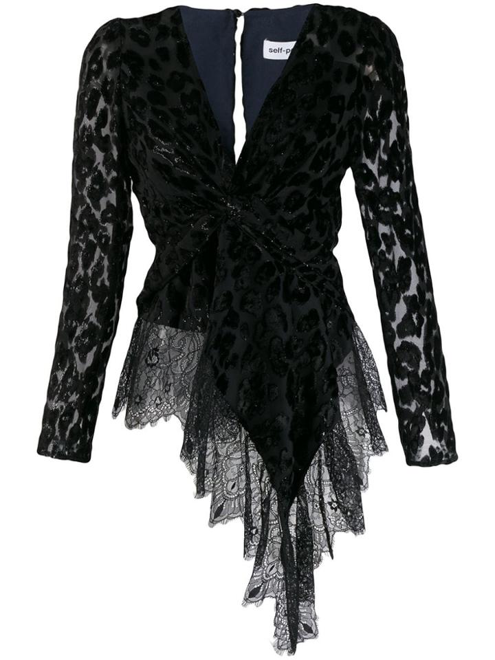 Self-portrait Open Back Blouse - Black