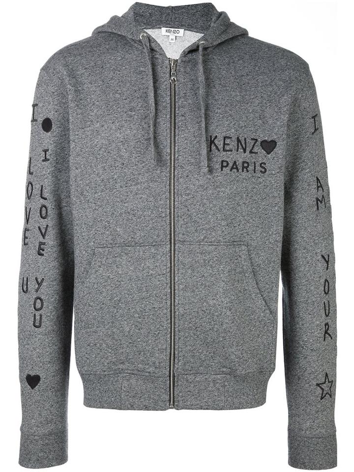 Kenzo 'i Love You' Embroidered Hoodie, Men's, Size: Medium, Grey, Cotton