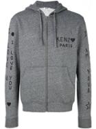 Kenzo 'i Love You' Embroidered Hoodie, Men's, Size: Medium, Grey, Cotton