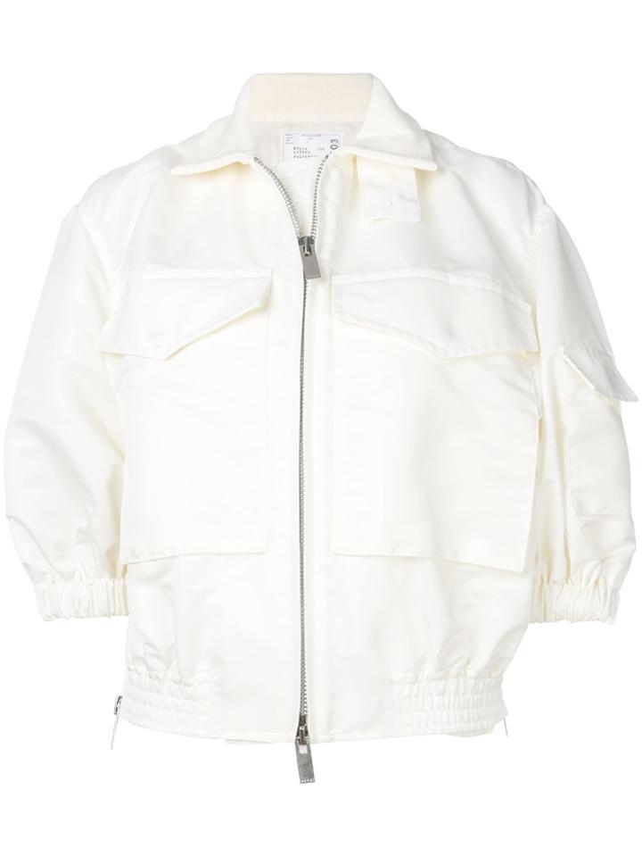 Sacai Cropped Sleeve Bomber Jacket - White