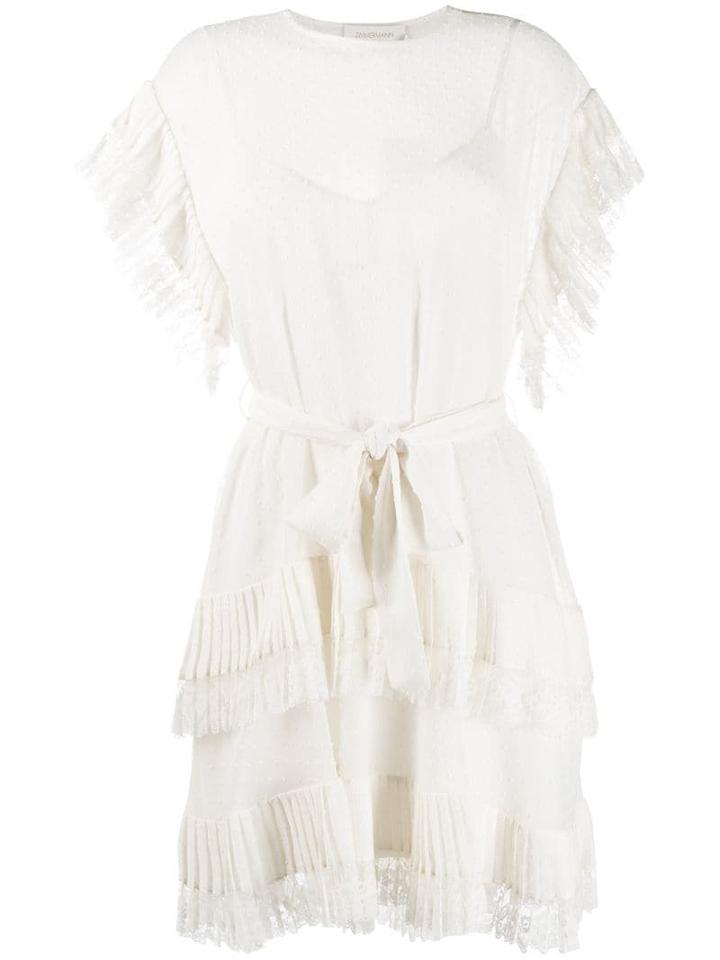 Zimmermann Short Sleeve Tiered Dress - White