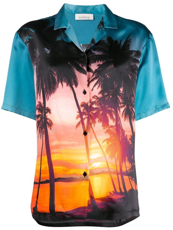 Laneus Tropical Print Shirt - Blue
