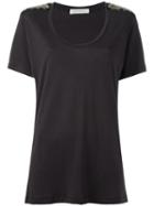 Pierre Balmain Embellished Shoulders T-shirt, Women's, Size: 40, Black, Lyocell