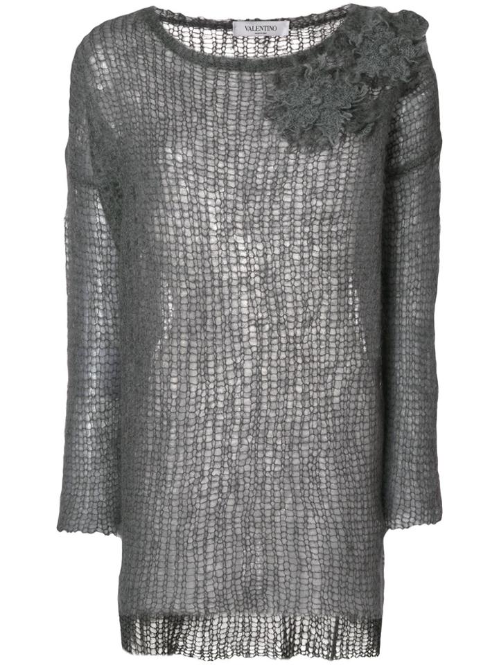 Valentino Floral Appliqué Knit Jumper - Grey