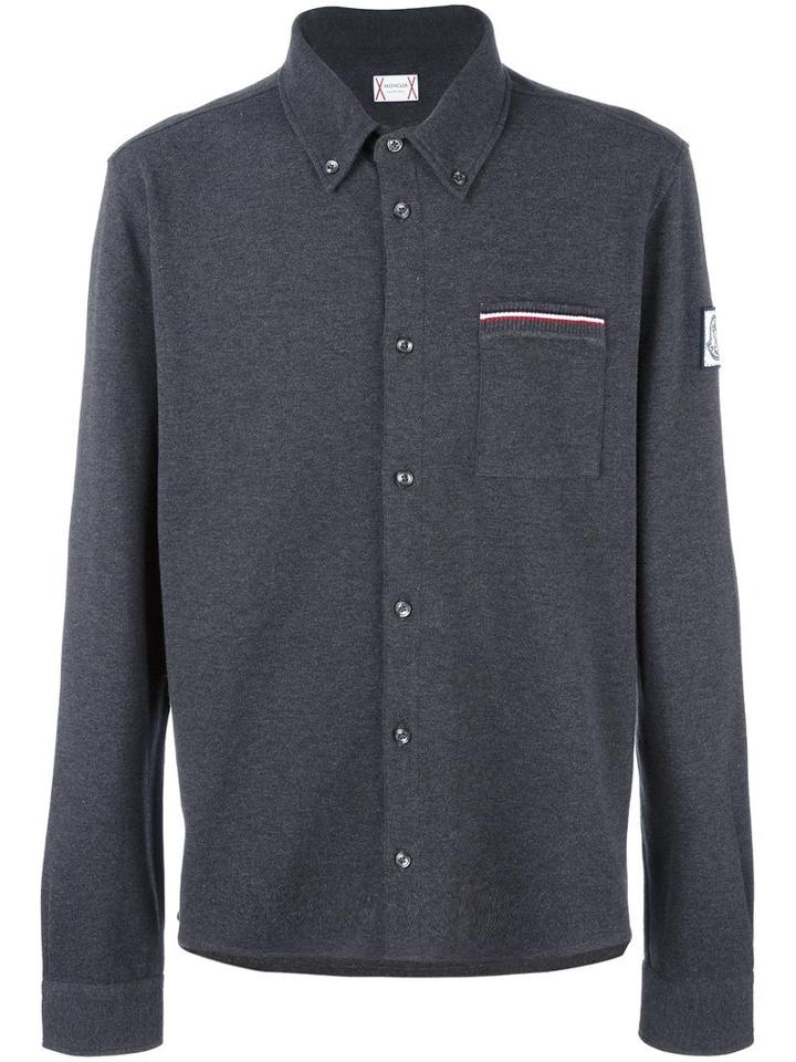 Moncler Gamme Bleu Long Sleeve Polo Shirt, Men's, Size: Small, Grey, Cotton