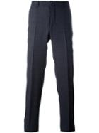 Ermenegildo Zegna Pleated Slim Fit Trousers, Men's, Size: 54, Blue, Spandex/elastane/viscose/wool