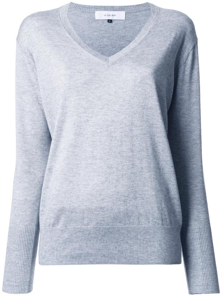 V-neck Knit Blouse, Women's, Size: 36, Grey, Silk/cashmere, Le Ciel Bleu