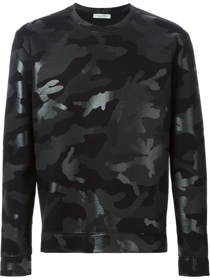 Valentino 'rockstud' Camouflage Sweatshirt, Men's, Size: Small, Black, Modal/polyurethane