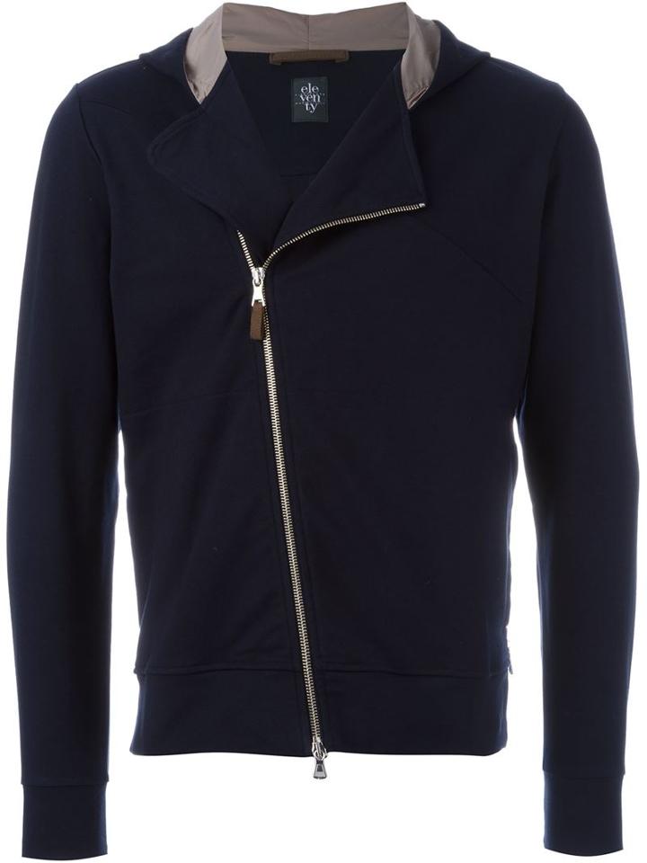 Eleventy Off-centre Zipped Hoodie, Men's, Size: Xl, Blue, Cotton/spandex/elastane