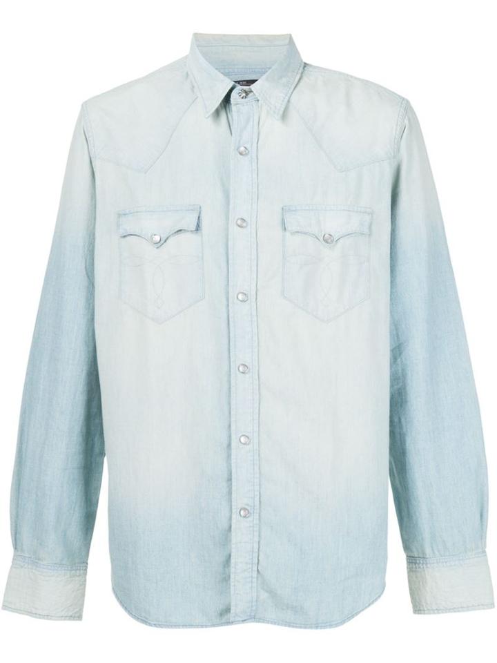 Rrl Stonewashed Denim Shirt, Men's, Size: Xxl, Blue, Cotton