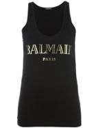 Balmain Logo Tank Top, Size: 40, Black, Cotton