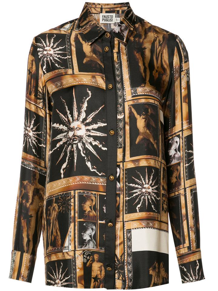 Fausto Puglisi Art Print Shirt, Women's, Size: 40, Black, Silk
