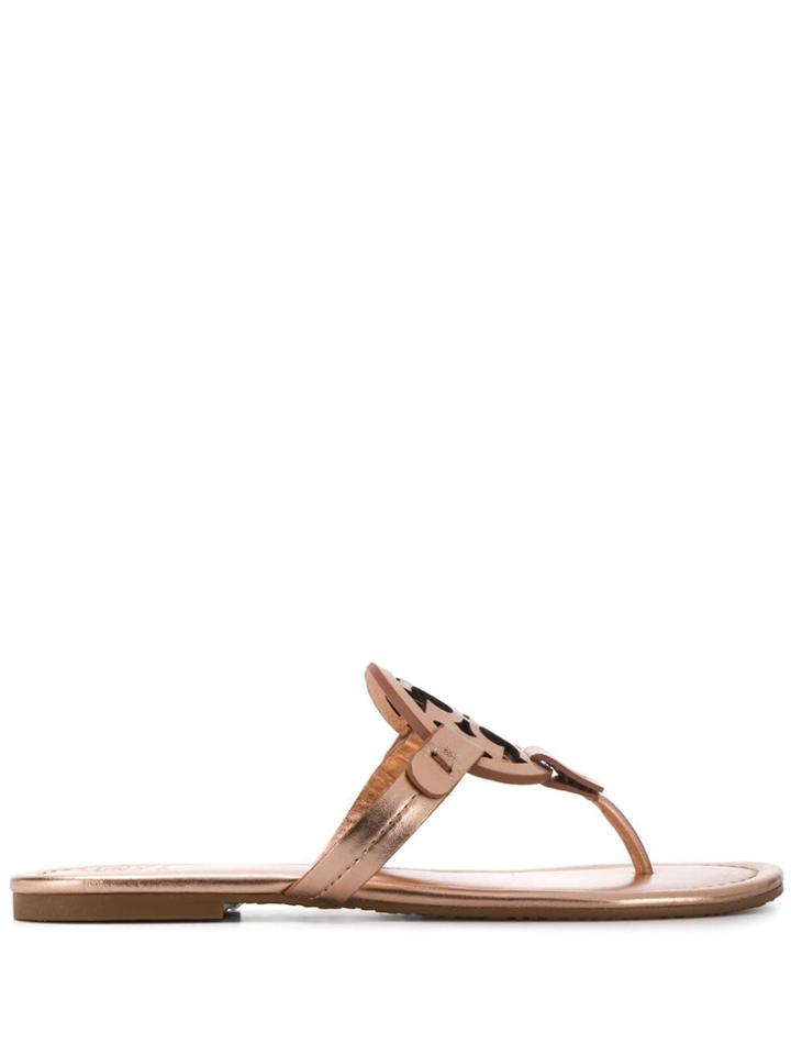Tory Burch Logo Flip Flops - Metallic