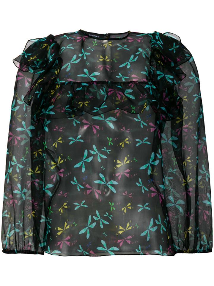 Rochas Floral Print Blouse - Black