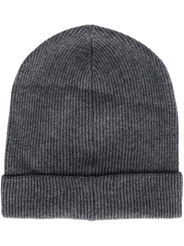 Brunello Cucinelli Ribbed Beanie, Women's, Size: Medium, Grey, Silk/polyester/cupro/virgin Wool