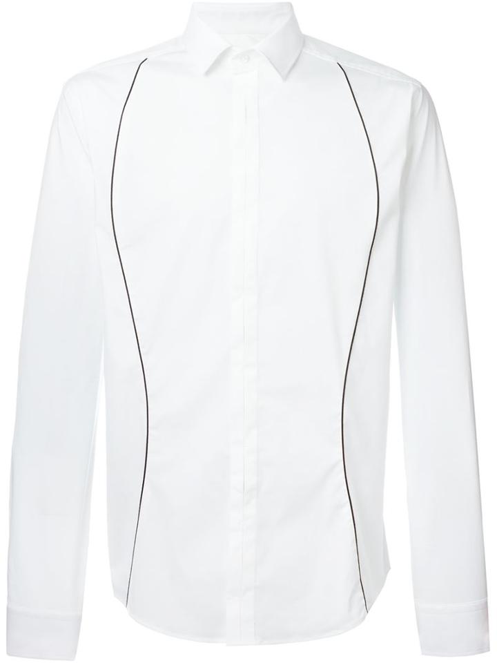Les Hommes Piping Panel Shirt, Men's, Size: 54, White, Cotton/spandex/elastane
