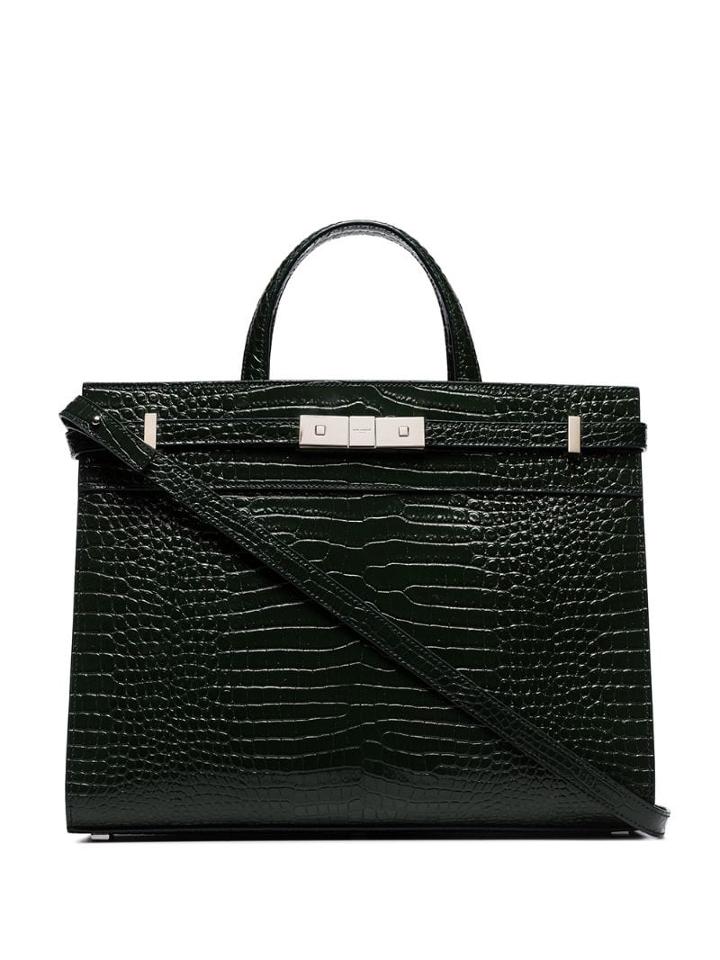 Saint Laurent Manhattan Crocodile-effect Tote - Green