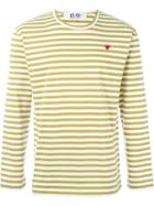Comme Des Garçons Play Mini Heart Striped T-shirt, Men's, Size: Medium, Yellow/orange, Cotton