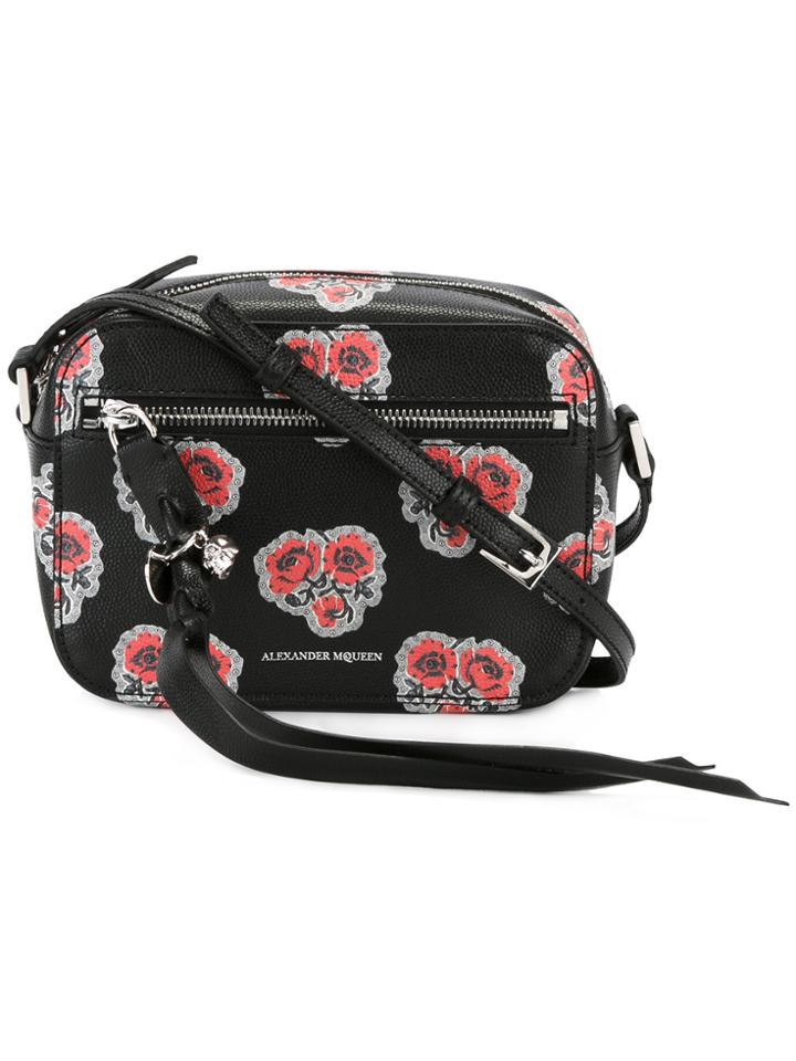 Alexander Mcqueen Skull Poppy Print Camera Shoulder Bag - Black