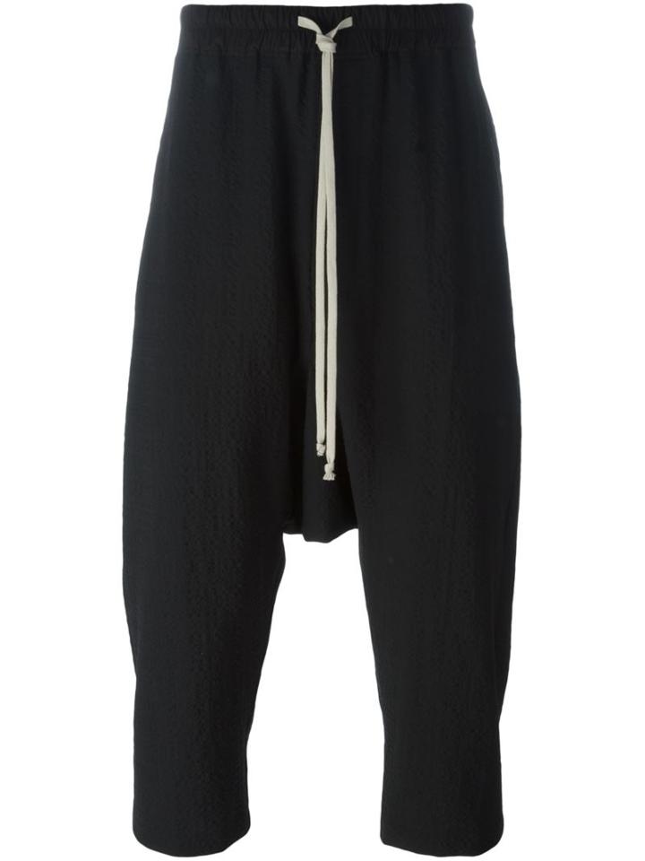 Rick Owens Cropped Drop Crotch Track Pants, Men's, Size: 48, Black, Cotton/polyester/spandex/elastane/virgin Wool