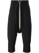 Rick Owens Cropped Drop Crotch Track Pants, Men's, Size: 48, Black, Cotton/polyester/spandex/elastane/virgin Wool