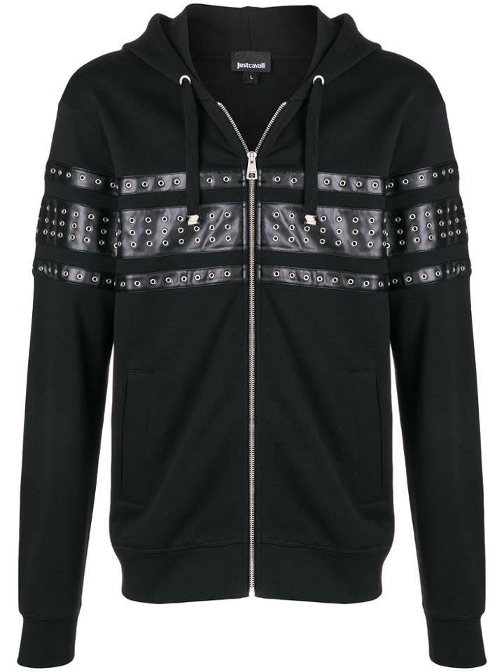 Just Cavalli Eyelet Panelled Zipped Hoodie - Black