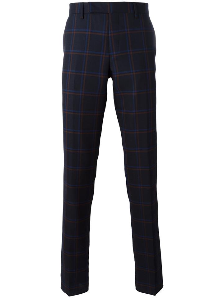 Paul Smith Checked Tailored Trousers, Men's, Size: 34, Blue, Wool