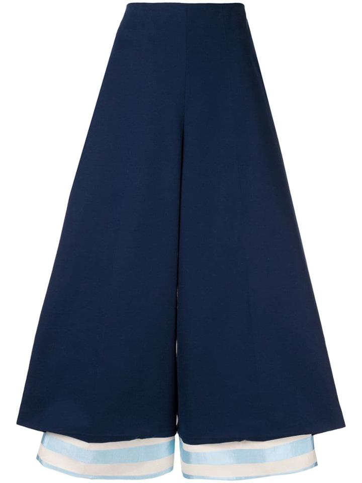 Delpozo Stripe Panel Wide Leg Trousers - Blue