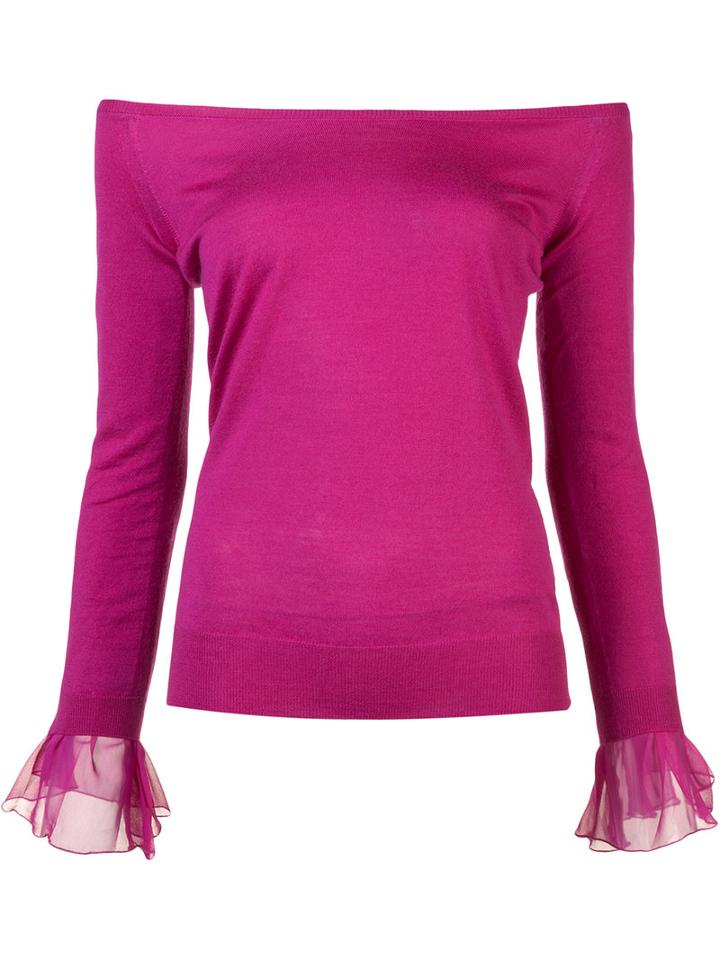 Oscar De La Renta Off Shoulder Jumper, Women's, Size: Small, Pink/purple, Virgin Wool/silk