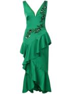 Marchesa Notte Embroidered Midi Dress - Green