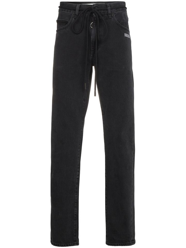 Off-white Slim Jeans With Yellow Tape Detail - Black