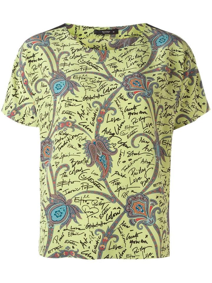 Etro Printed T-shirt, Women's, Size: 46, Green, Silk