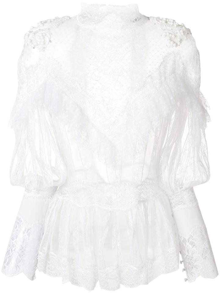 Amen Lace Insert Blouse - White