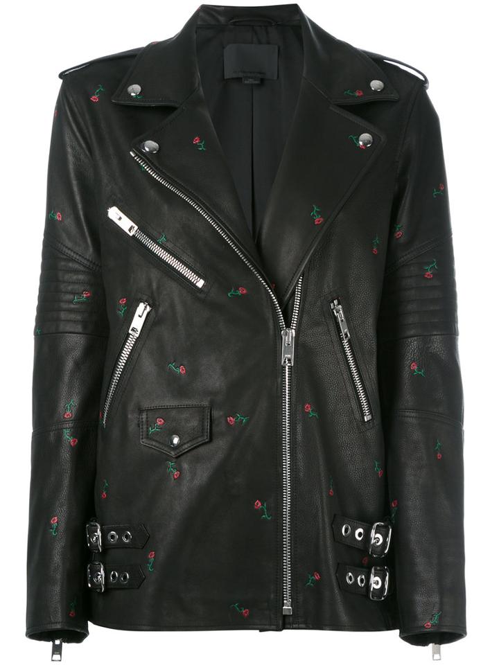Alexander Wang - Rose Stamped Biker Jacket - Women - Leather/polyester - 2, Black, Leather/polyester