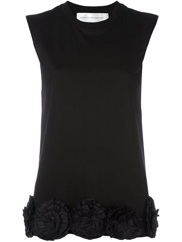 Victoria Victoria Beckham Floral Appliqué Tank Top, Women's, Size: Small, Black, Cotton/polyester
