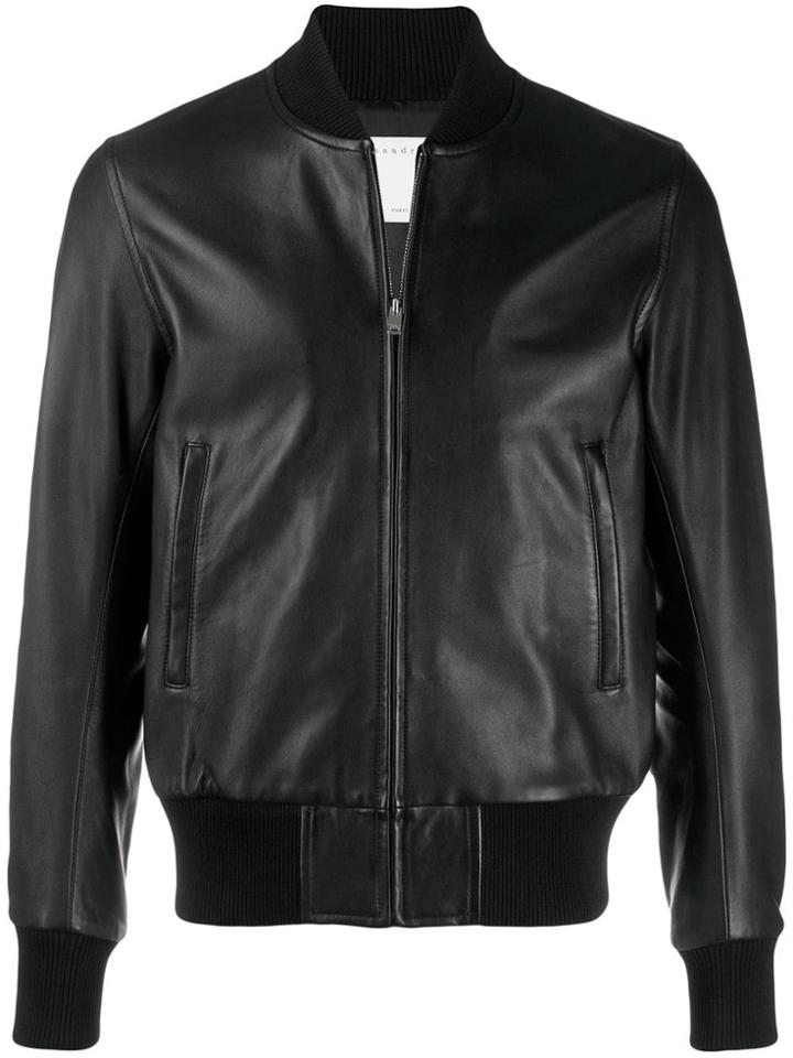 Sandro Paris Leather Bomber Jacket - Black