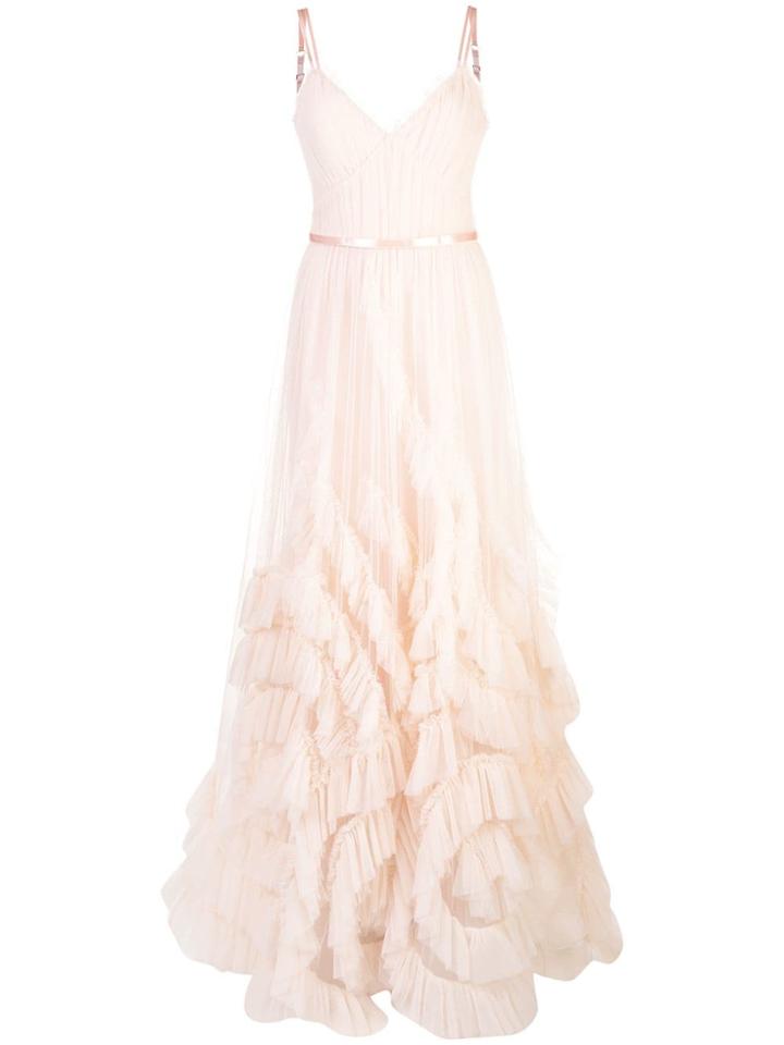 Marchesa Notte Frilled Detailed Long Gown - Pink
