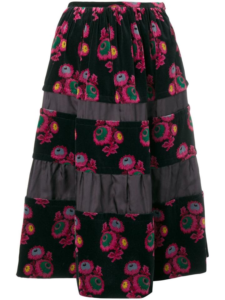 Comme Des Garçons Vintage Floral Print Velvet Skirt - Black