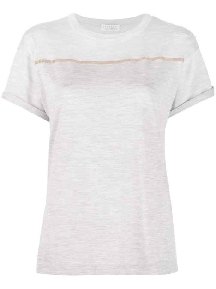 Brunello Cucinelli Embroidered Stripe T-shirt - Grey