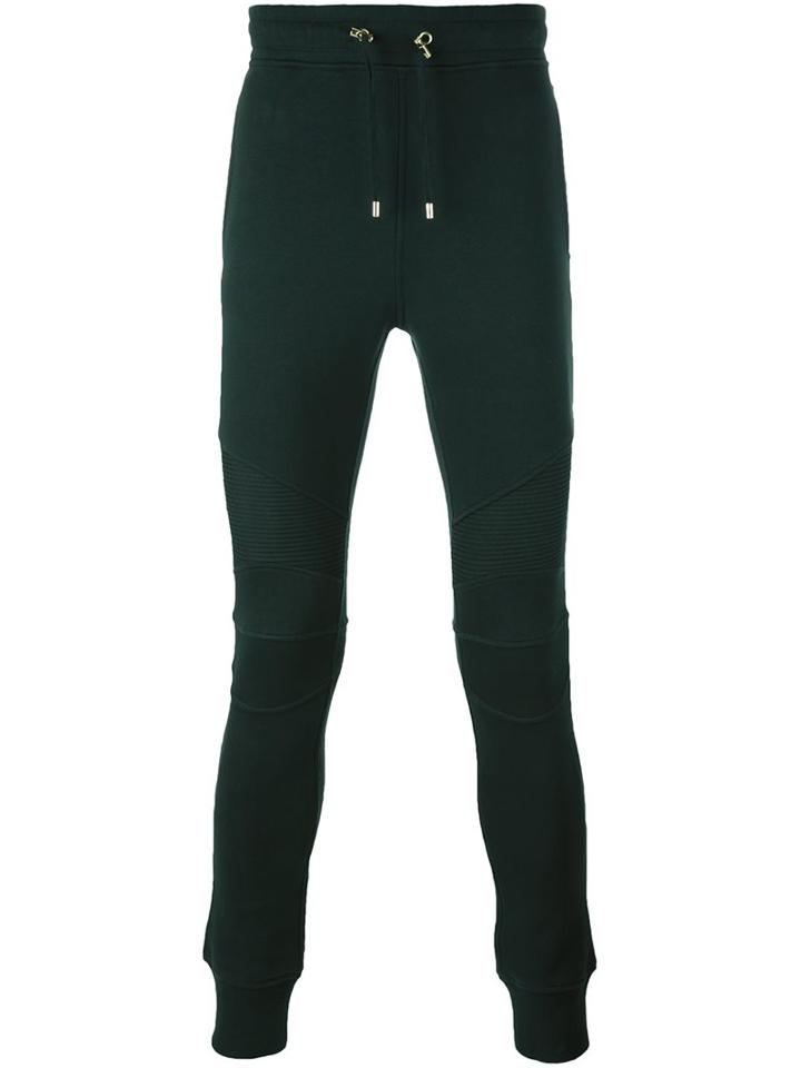 Balmain Biker Track Pants, Men's, Size: Small, Green, Cotton
