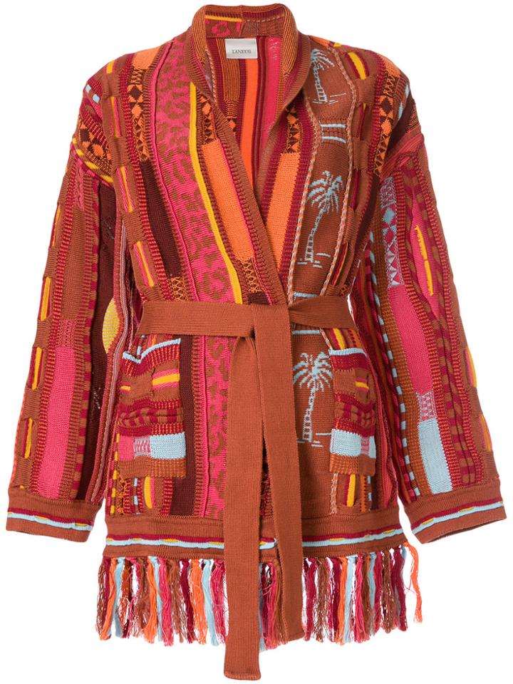 Laneus Tasselled Belted Palm Cardigan - Brown