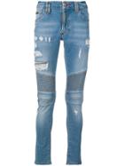 Philipp Plein Ripped Detail Biker Jeans - Blue