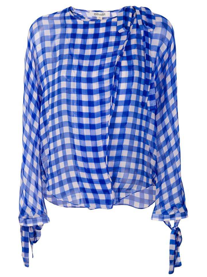 Dvf Diane Von Furstenberg Checkered Wrap Shirt - Blue