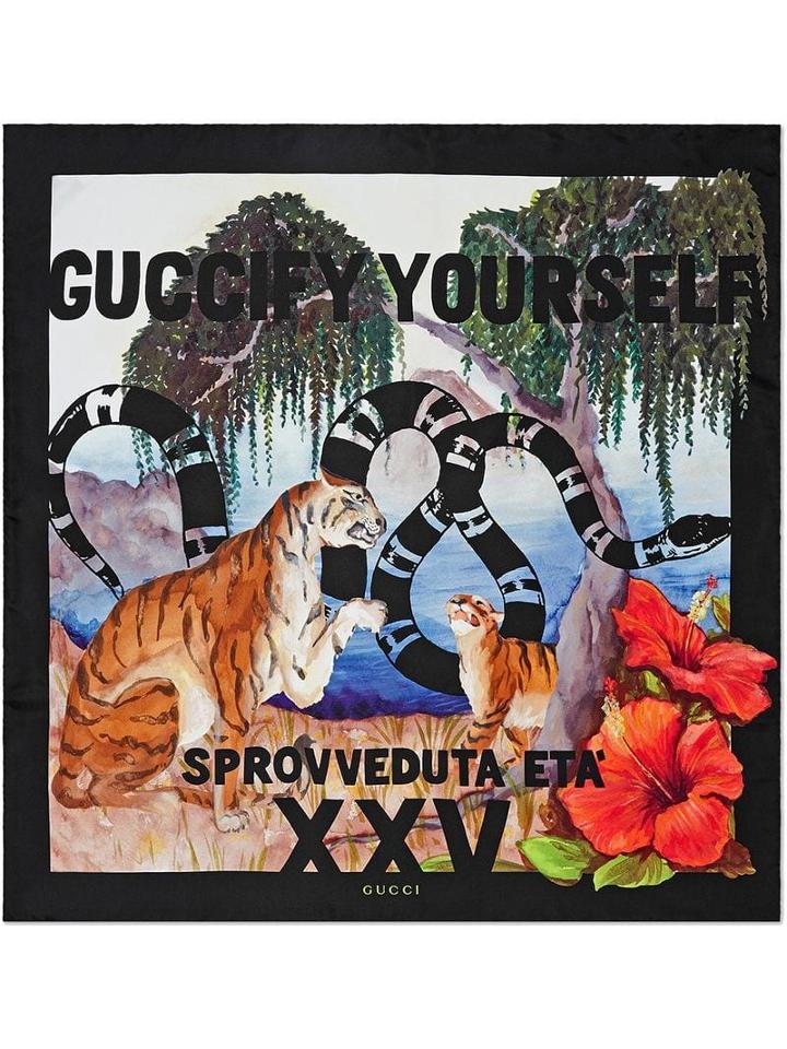 Gucci Multicoloured Guccify Yourself Print Silk Scarf - Black