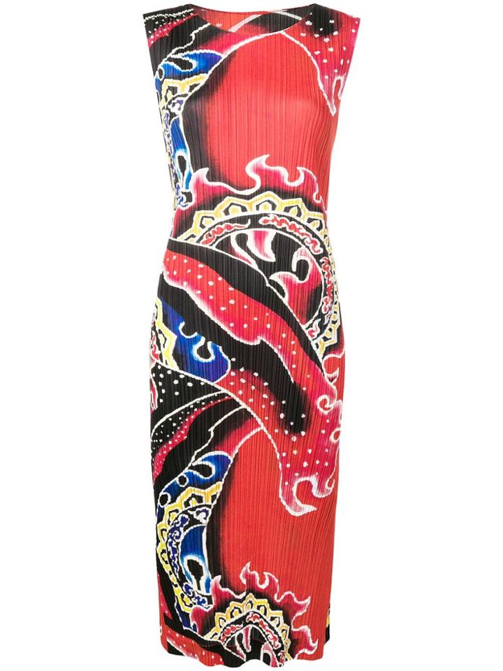 Pleats Please By Issey Miyake Printed Plissé Dress - Red
