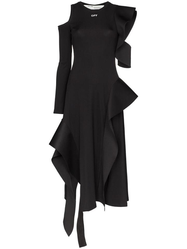 Off-white Asymmetric Logo Print Midi Dress - Black