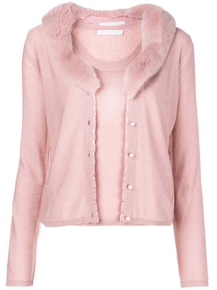 Blumarine Fur Collar Knit Set - Pink & Purple