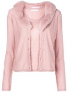 Blumarine Fur Collar Knit Set - Pink & Purple