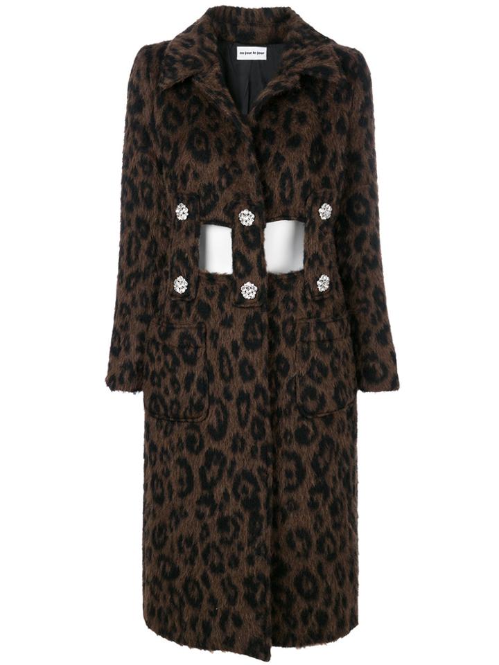 Au Jour Le Jour Leopard Print Cut Out Coat - Brown